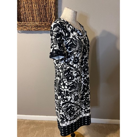 Talbots Dress Black White M Medium 100% Cotton Washable Shift NEW NWT Pullover - Picture 7 of 12